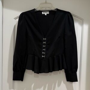 Missguided Black Peplum Blouse with Hook Accents